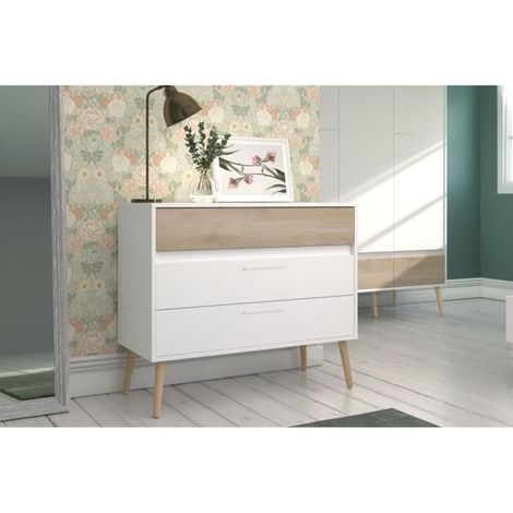 Comò - AALBORG - 3 cassetti - Bianco - Stile scandinavo - 90,8 x 40 x 77,5 - PARISOT (1/4)