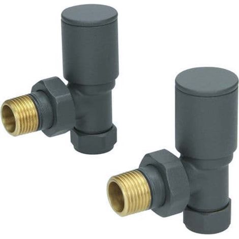 Pair 15mm Radiator Valve Angled Anthracite Brass Twin Pack Heated  Kartell (1/2)