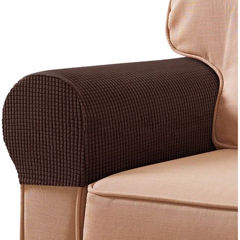 Zweierpack Sofa-Armlehnenbezüge aus rutschfestem, hochelastischem Polyester, weich im Griff, elfenbeinfarben für den Heimgebrauch.