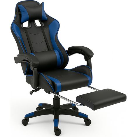 Sedia da Gaming Ecopelle Nero e Blu Reclinabile da Scrivania Ufficio Cameretta (1/5)