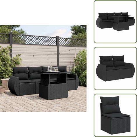 Salon de jardin 5 pcs avec coussins noir résine tressée - Ensemble Salon De Jardin - Meuble Extérieur - Jardin Design - Mobilier De Jardin - Chaise Lounge (1/5)