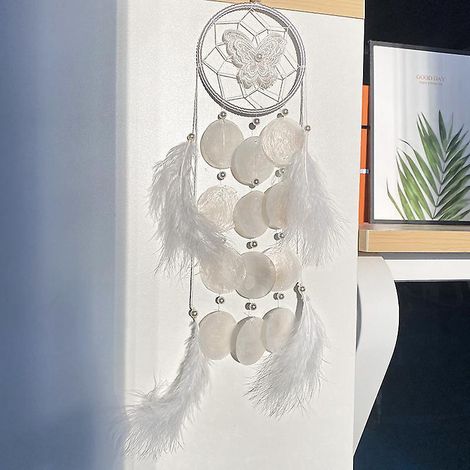 simple Plume Blanche Miroir Coquille Dcoration Pendentif Ins Nordique Maison Chambre Balcon Capteur De Rves Coquille Vent Carillon