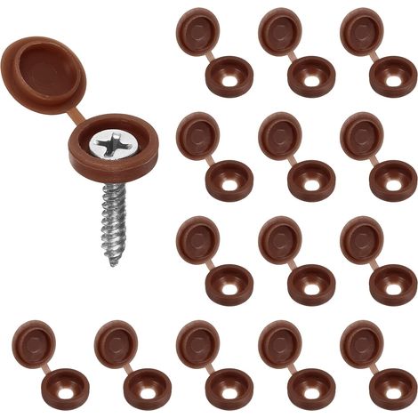 100Pcs Cache-Vis en Plastique À Charnière 5.4mm / 0.21" Capuchon De Vis À Rabat Couvre-Rondelle pour Fenêtres Balustrades Meubles, Brun Foncé (1/5)