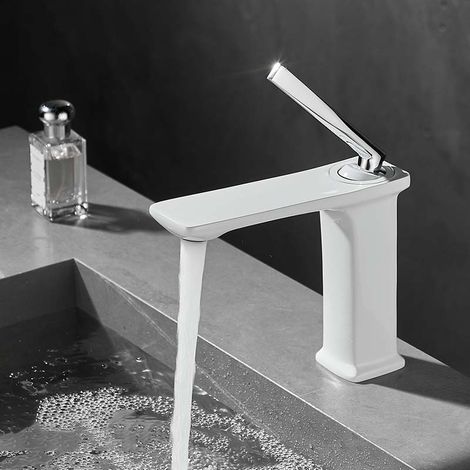 Robinet de lavabo style cascade, corps en cuivre, blanc