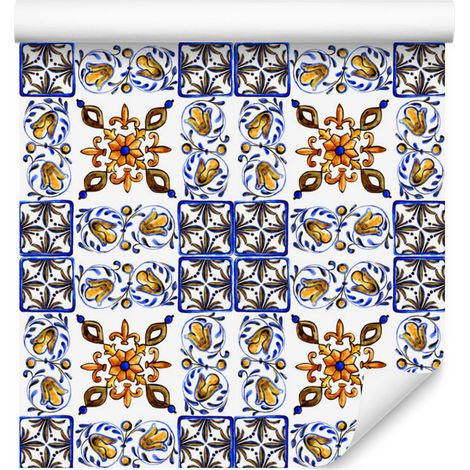 Tapete mit Mosaikfliesen-Motiv und Blumenmuster für Wohn- und Schlafzimmer, 50 x 1000 cm (1/5)