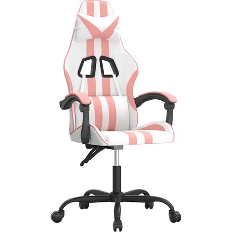 Chaise de jeu Chaise de Gaming pivotante Blanc et rose Similicuir (1/5)