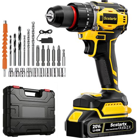20V Perceuse-visseuse Sans Fil et Sans Balais (3/8 pouce) - Kit Compact de 24 Pièces, Couple Élevé de 70Nm, 2.0Ah Batterie Li-Ion pour DIY Maison (1/5)