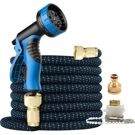 Kit pistola ad alta pressione per autolavaggio, tubo estensibile (da 2,5 m a 7,5 m), raccordo standard europeo, adatto per innaffiare il giardino e lavare l'auto, colore nero e blu. (1/4)