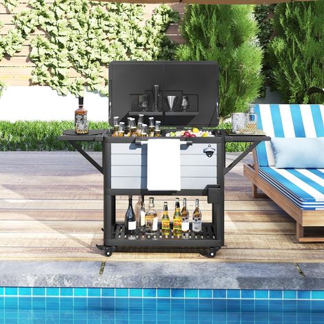Chariot Isothermique de 91L Réfrigérant avec Roulettes Ouvre-Bouteille Desserte Jardin Mobile pour Conserver la Glace et Boissons