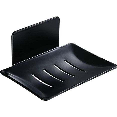 Jabonera de pared, soporte para jabón de ducha, jabonera de metal, jabón de baño sin taladrar, soporte para esponja de cocina, negro (1/4)