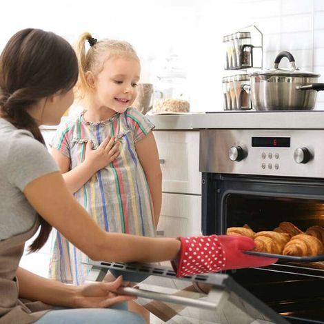 Guanti da cucina resistenti al calore (300°C), manopole in silicone, antidisdipanti, cotone isolante, per pizza e barbecue (19-33cm) (1/3)
