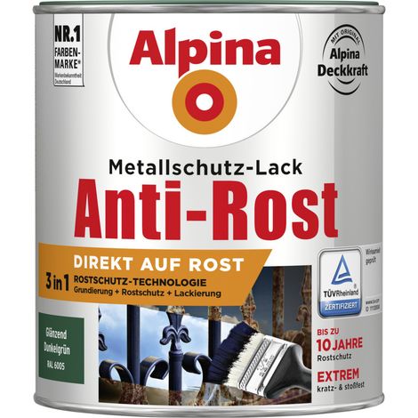 Alpina Metallschutz-Lack Anti-Rost 750 ml dunkelgrün glänzend Metallack Lack (1/3)