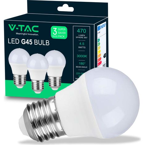 Ampoule LED V-TAC E27 4,5 W G45 Blanc chaud (boîte de 3) (1/5)