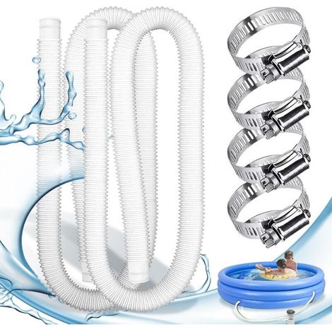 Lot de 2 Tuyau piscine,Tuyau piscine 32mm,Tuyau aspirateur piscine avec 4 colliers de serrage métalliques,Tuyau pompe piscine applicable à Piscines hors sol,Spa,Pompe à Filtre(Blanc) (1/5)