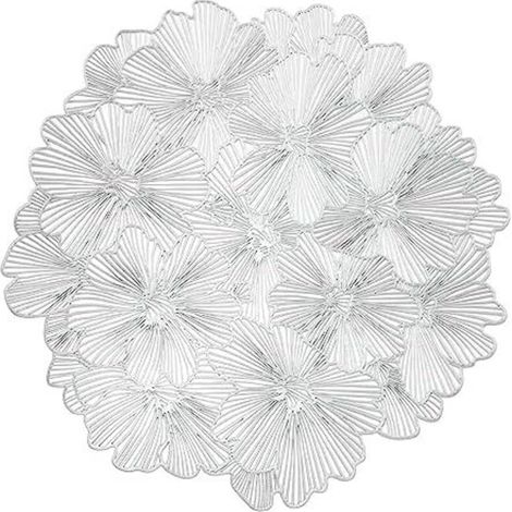 CSPARKV 38cm Lot de 6 Sets de Table Ronds Argentés pour Table à Manger, Napperons en Vinyle Pressé pour Table à Dîner, Napperons Creux en Ginkgo, Centre de Table avec Accent de Mariage de Vacances (1/5)