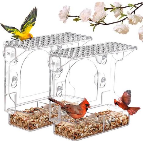 Comedero para pájaros de ventana, 2 piezas, Comedero para pájaros, Casitas para pájaros, Casita para pájaros de ventana transparente, 14x15x6cm (1/5)