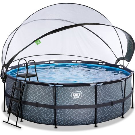 Exit Toys – Piscine hors sol ronde 488x122cm avec pompe filtrante à sable et dôme – Parois triples couches en PVC – Couleur grise (1/5)