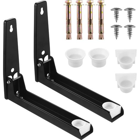 2 Pièces Support Micro Onde Mural Pliable, Etagere Murale Micro Onde Réglables Extensible en Acier Inoxydable pour Micro-ondes, Petits Fours(Noire) (1/5)