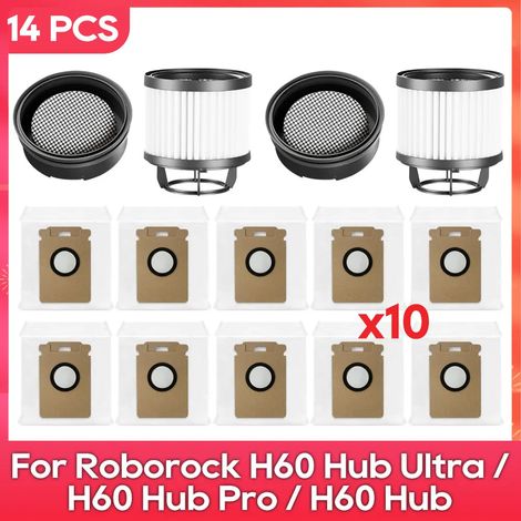 (Ensemble F) Convient aux aspirateurs Roborock H60 Hub Ultra / H60 Hub Pro / H60 Hub : pièces et accessoires de rechange pour sac à poussière et filtre. (1/4)