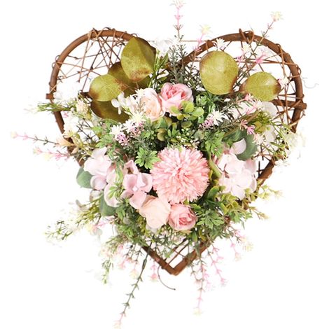 Guirlande De Pâques - Guirlande Murale En Plastique Et Rotin - Thème Fleuri - 30 X 30 X 6 Cm - Rose - 1 Pièce (1/5)