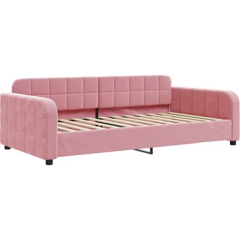Lit simple Lit adulte Lit de repos rose 100x200 cm velours (1/5)