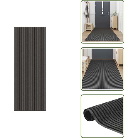 vidaXL Paillasson noir et gris à rayures 115x300 cm (1/5)