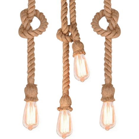 Lustre en corde de chanvre, 0,5 mètre, style rétro, adapté aux cafés, bars, salons et restaurants (1/5)