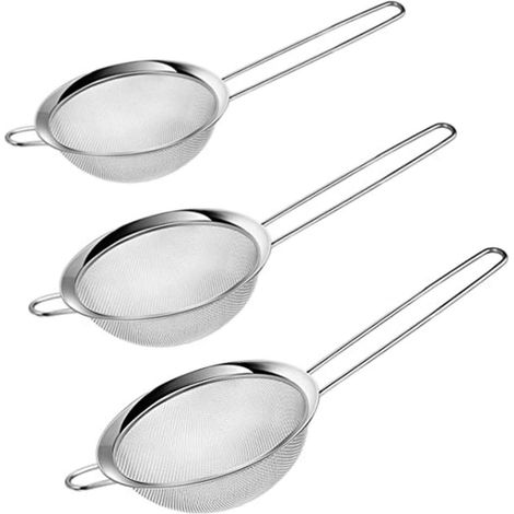 3pcs Tea Strainer Fine Mesh Sieve (7cm 8cm 10cm) Size Stainless Steel with Non Slip Handle for Loose Tea Juice Flour Spices and Baking Silver Color (1/5)