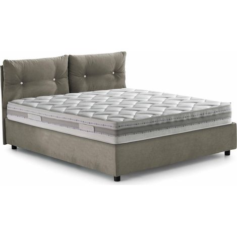 Talamo Italia Cama de plaza y media Angelica, Cama contenedor con revestimiento de tela, 100% Made in Italy, Apertura frontal, con colchón Cm 120x190 incluido, Tórtola, con embalaje reforzado