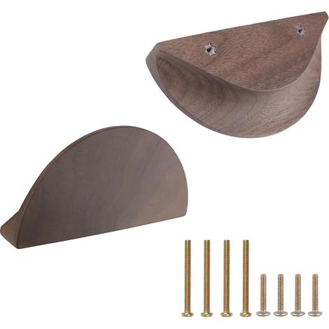 Poignées de tiroir demi-lune, lot de 2 boutons semi-circulaires en bois de noyer, poignée à bordure larges, double trou pour tiroirs, armoires, penderies / 120 mm (1/5)