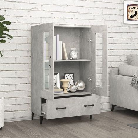 Meuble de Rangement Haut 70x31x115 cm, Armoire de Stockage en Bois d'Ingénierie avec Finition Béton Gris, Étagère Verticale Moderne pour Salon, Cuisine ou Entrée (1/5)