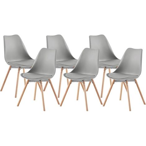 H.J WeDoo Lot de 6 chaises de Salle à Manger rembourrées avec Pieds en Bois de hêtre Massif pour Salle à Manger, Salon, Chambre à Coucher, Cuisine, Gris (1/5)