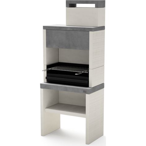 TUOZI - Barbacoa de Obra para Leña y Carbón Modelo PLAN 1 MAX (Gris/Blanco - 78 x 47 x 192 cm) REF: 8041 - Uso en Exteriores (1/3)