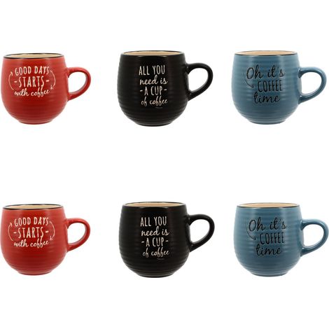 Lot de 6 mugs en grès 35cl, PAUSE CAFÉ
