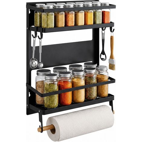 Magnetic Spice Rack with Roll Holder and Hooks - Black Iron (1/5)