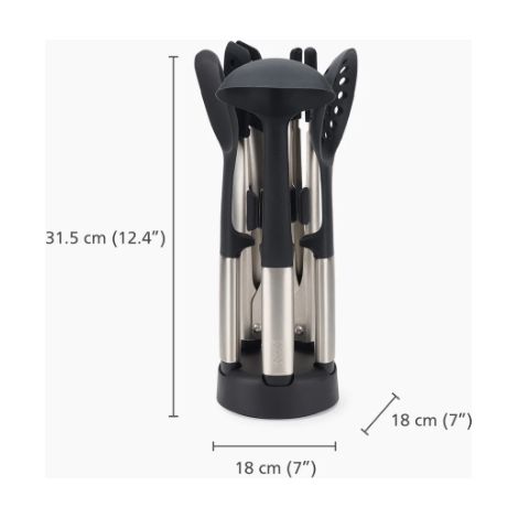 Juego de utensilios de acero inoxidable Joseph Joseph Elevate Fusion, 5 piezas con soporte compacto, diseño funcional y elegante, color multicolor para cocina organizada