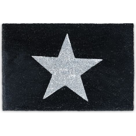 Relaxdays Felpudo con Estrella, Alfombrilla Coco y PVC, 40 x 60 cm,  Alfombra Bienvenida Antideslizante, Color Negro