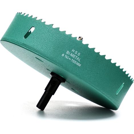 Scie Cloche Bi-métal 155mm, M42 HSS Bimétallique Scie Trèpan avec Foret de Centrage pour Perceuse à Percer pour Fer, Aluminium, Bois, Cloison Sèche, Tuyau, Panneau de Fibres de Bois, Vert (1/5)