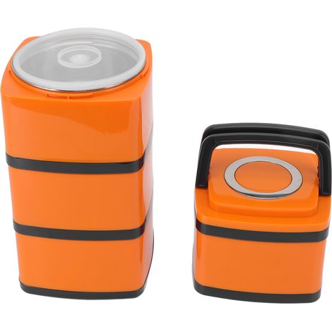 2,9-Liter-Lunchbox aus orangefarbenem, vakuumisoliertem Edelstahl 304, doppelwandig, quadratisch, 4-stöckige japanische Bento-Box, tragbare Lunchbox (1/5)