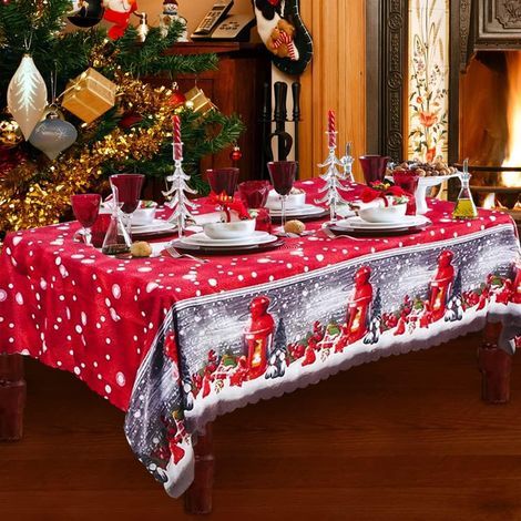 Nappe de Noël, 180 x 150 cm Nappes de Noël Rectangulaire Couverture de Table Noel Rouge Nappe de Table à Manger, Grands Chemins de Table de Dîner de Noël Lavables pour Décorations de Table de Jardin-R (1/4)