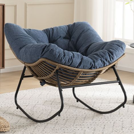 Schaukelstuhl aus Chenille, Metallrahmen, Ergonomisches Design, Blau (1/3)
