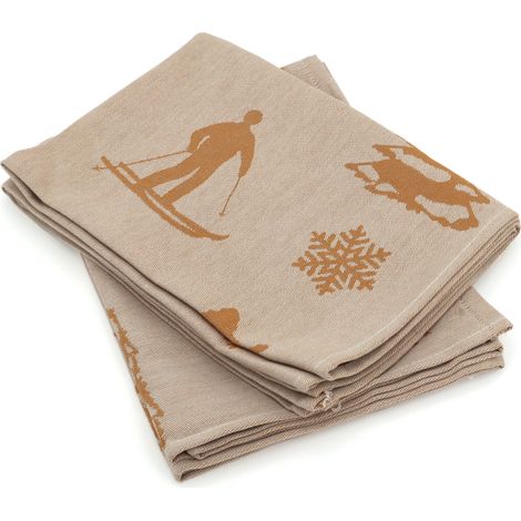 Lot de 2 torchons de cuisine toile coton SKI 50x70 cm (1/5)