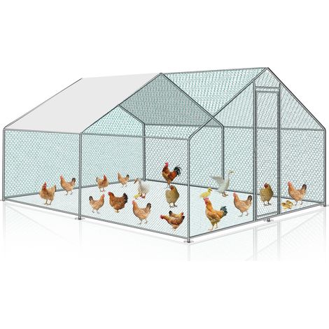 SWANEW Hühnerstall Tiergehege Freilaufgehege Tierlaufstall mit PE-Schattendach, Verzinkter Stahlrahmen, Außenzaun Verwendet für Hühner, Geflügelställe, Kleintiere 3x2x2m