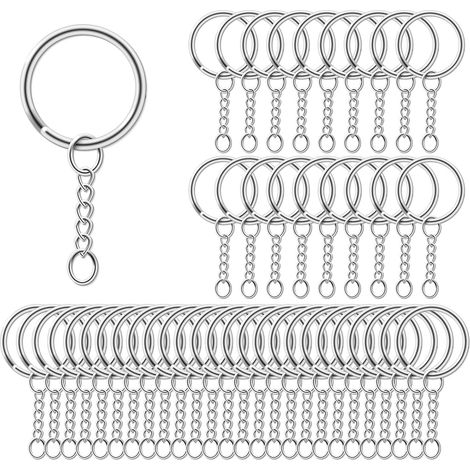 100 llaveros de 25 mm con cadena, llavero dividido, llavero para bricolaje y pasatiempos - Plateado