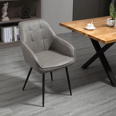 Chaise de salle à manger style industriel avec dossier, chaise de salon moderne en similicuir et métal noir, 61 x 58 x 84 cm, grise (1/5)