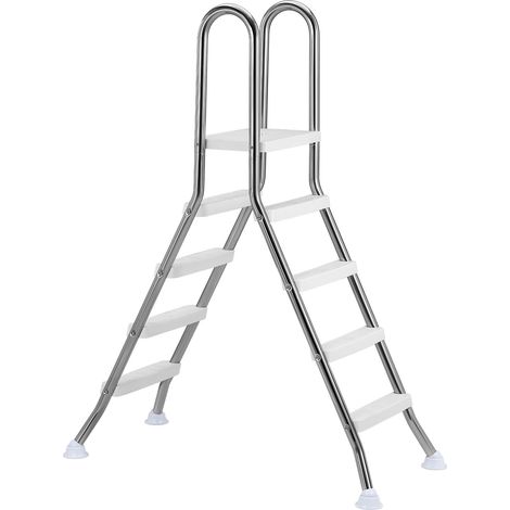 Mophorn Escalera de 4 peldaños para piscina desmontable, soporta hasta 150 kg, fabricada en acero inoxidable pasamanos ergonómicos y patas de goma, ideal para piscinas elevadas de 125 cm (1/5)
