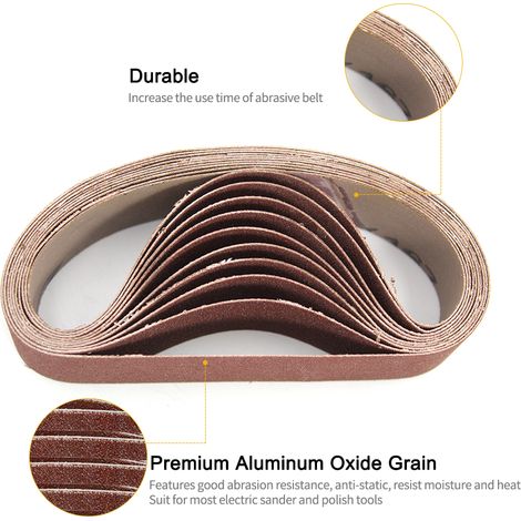 Ortviai Bandes abrasives pour ponceuse à bande – 10 pièces, 10 x 330 mm, grain 120, oxyde d’aluminium (1/5)