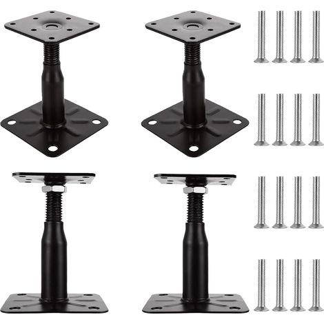 Set di 4 basi per pali regolabili da 100 a 150 mm, supporto per pali regolabile, supporto per pali in legno zincato con viti da 75 x 95 mm, base per pali avvitabile per terrazze, pensiline, gazebo