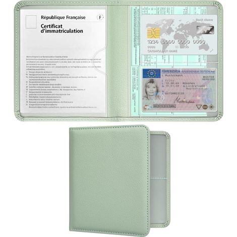 Car Document Holder for Insurance and Insurance - Compact PU Leather Glove Box Case - Organizer for License, Vehicle Papers and Green Card (Light Green) (1/5)