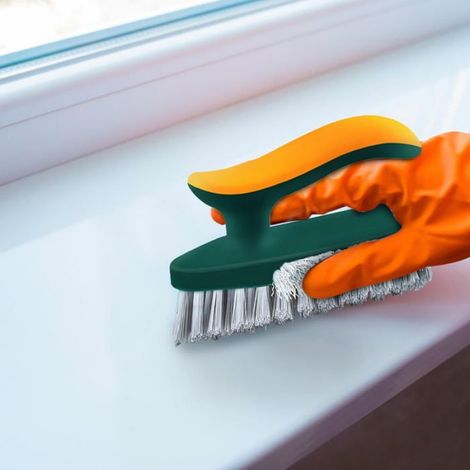 Brosse de nettoyage de joints de sol, raclage intégré pour salle de bain et toilettes,vert (1/5)